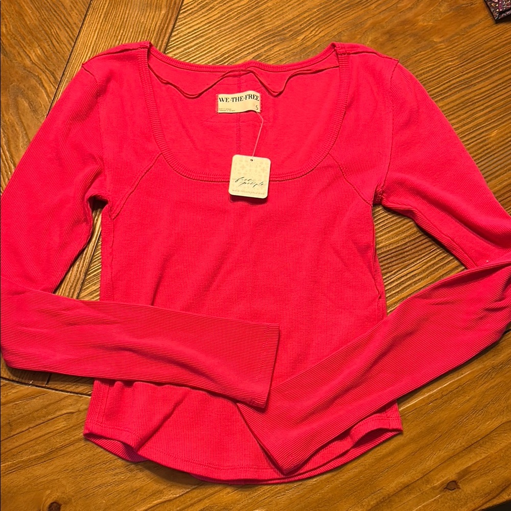 Free People Orange Fitted Long Sleeve Blouse
